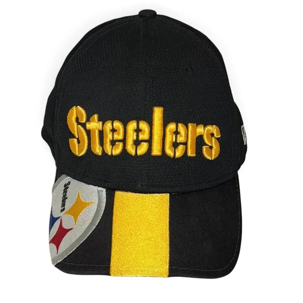 Pittsburgh Steelers New Era 39THIRTY Hat NFL Black Gold Stretch Fit Cap Size S/M